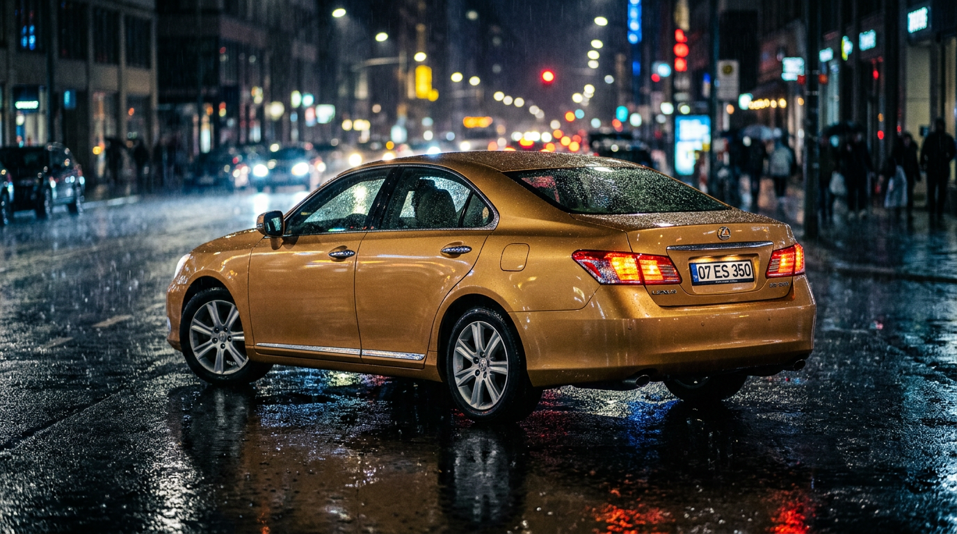 2007 Lexus ES 350 in Amber Pearl on wet asphalt at night